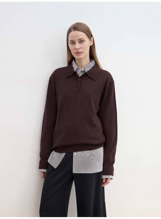 "Library Diary" Machine Washable Premium Wool Women's Polo Neck Loose Top-0