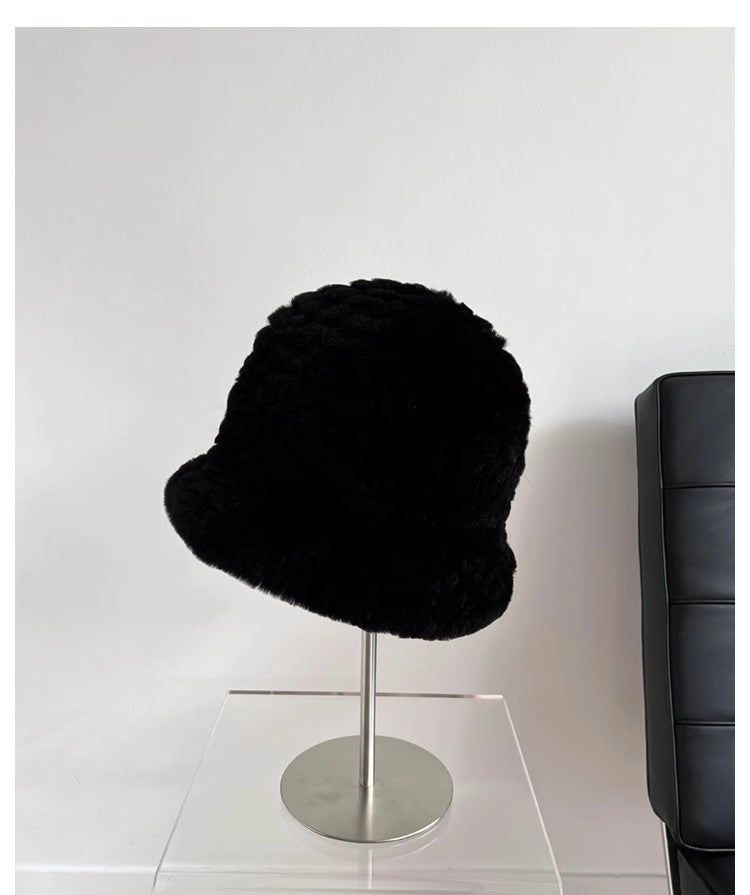 Rex rabbit fur hand-knitted bucket hat-6