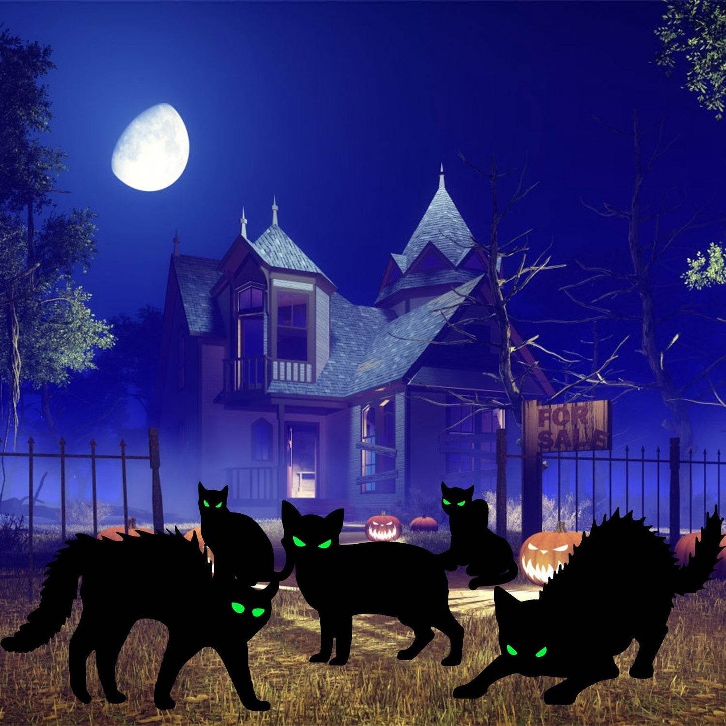 6Pcs Skull Or 6Pcs Tomb Or 5Pcs Black Cat Halloween Yard Sign Decorations  Glow In The Dark For Haunted House Garden Yard And Scary Theme Party