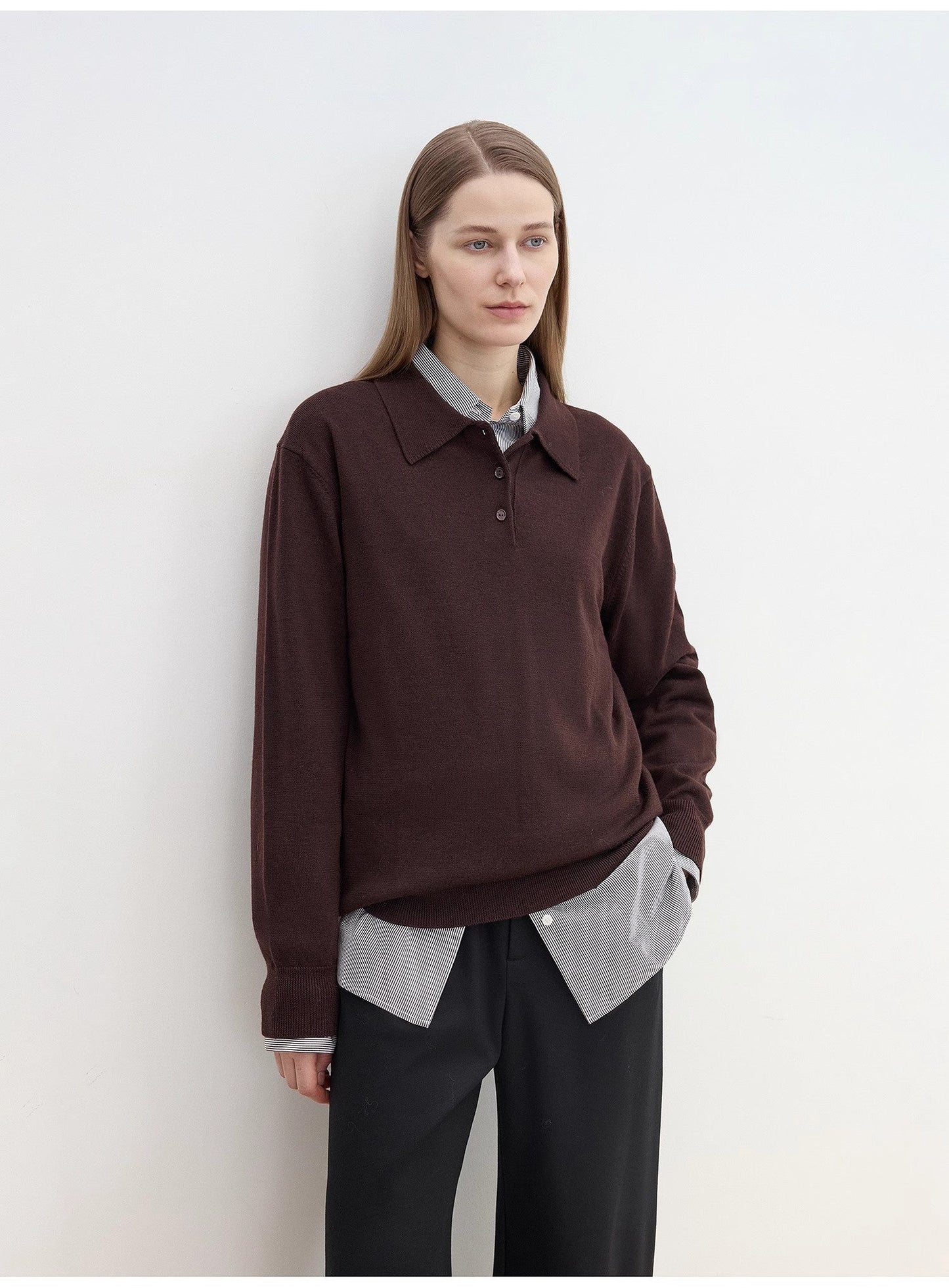 "Library Diary" Machine Washable Premium Wool Women's Polo Neck Loose Top-4