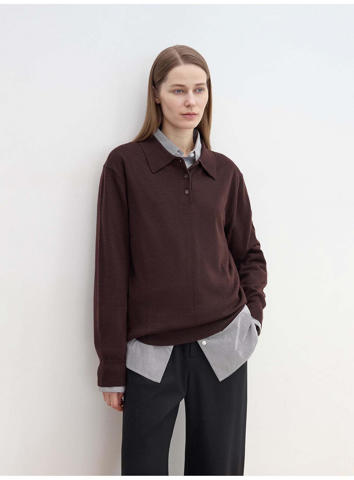 "Library Diary" Machine Washable Premium Wool Women's Polo Neck Loose Top-4