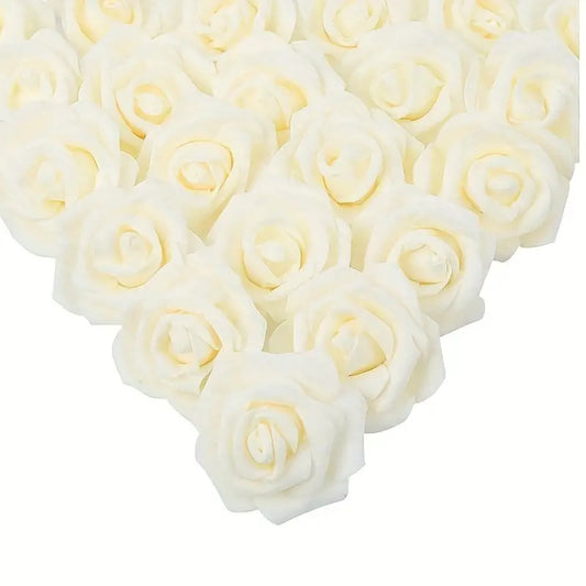 100-Piece Bulk Artificial Foam Roses - Milk White-0