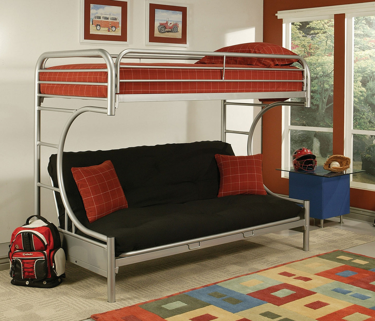 78" X 41" X 65" Twin Over Full Silver Metal Tube Bunk Bed-4