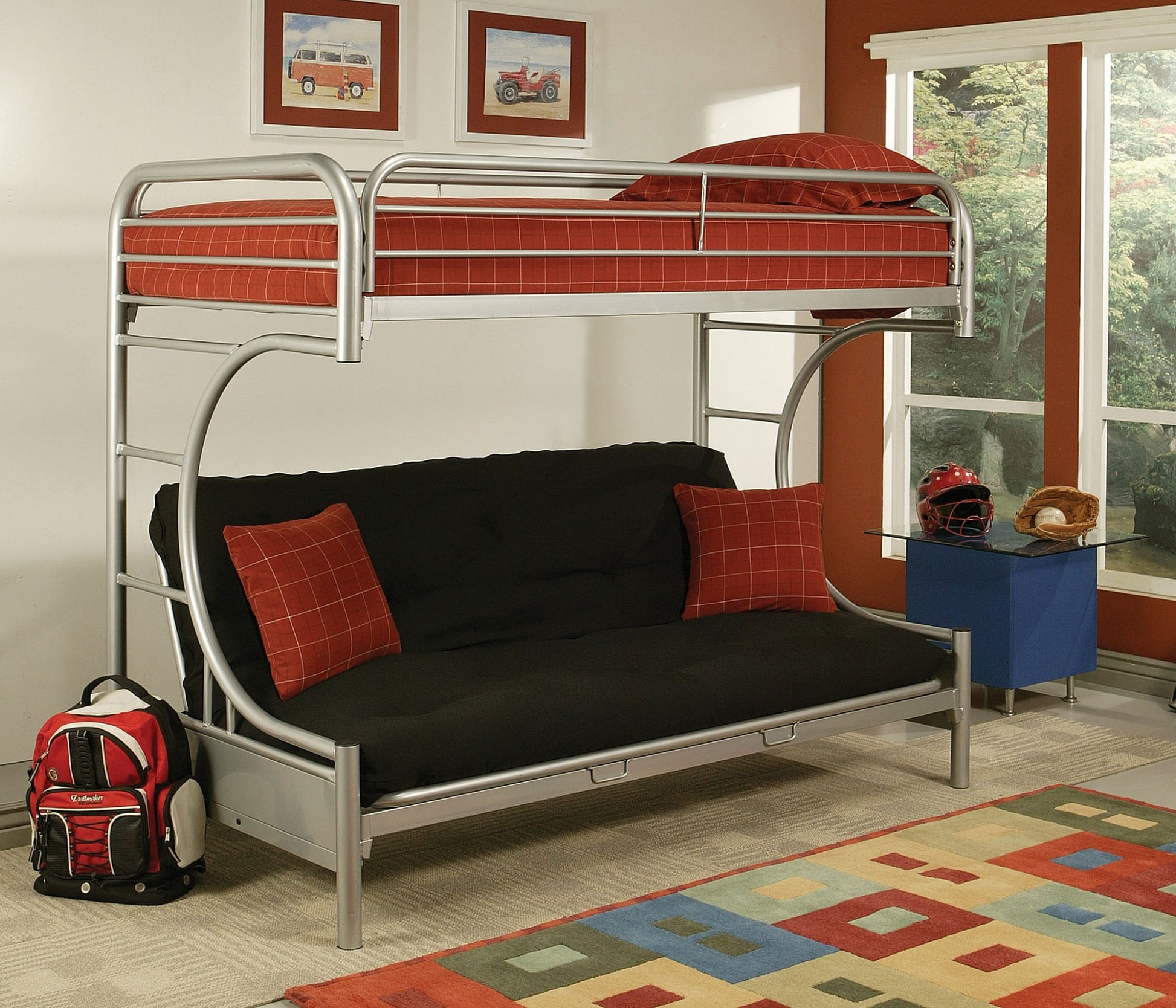 78" X 41" X 65" Twin Over Full Silver Metal Tube Bunk Bed-4