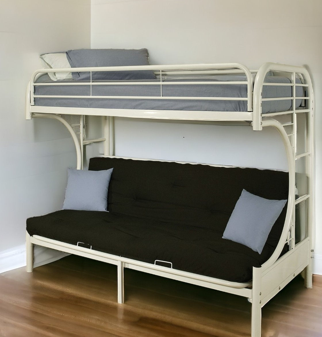 White Twin Contemporary Metal Bunk Bed-1