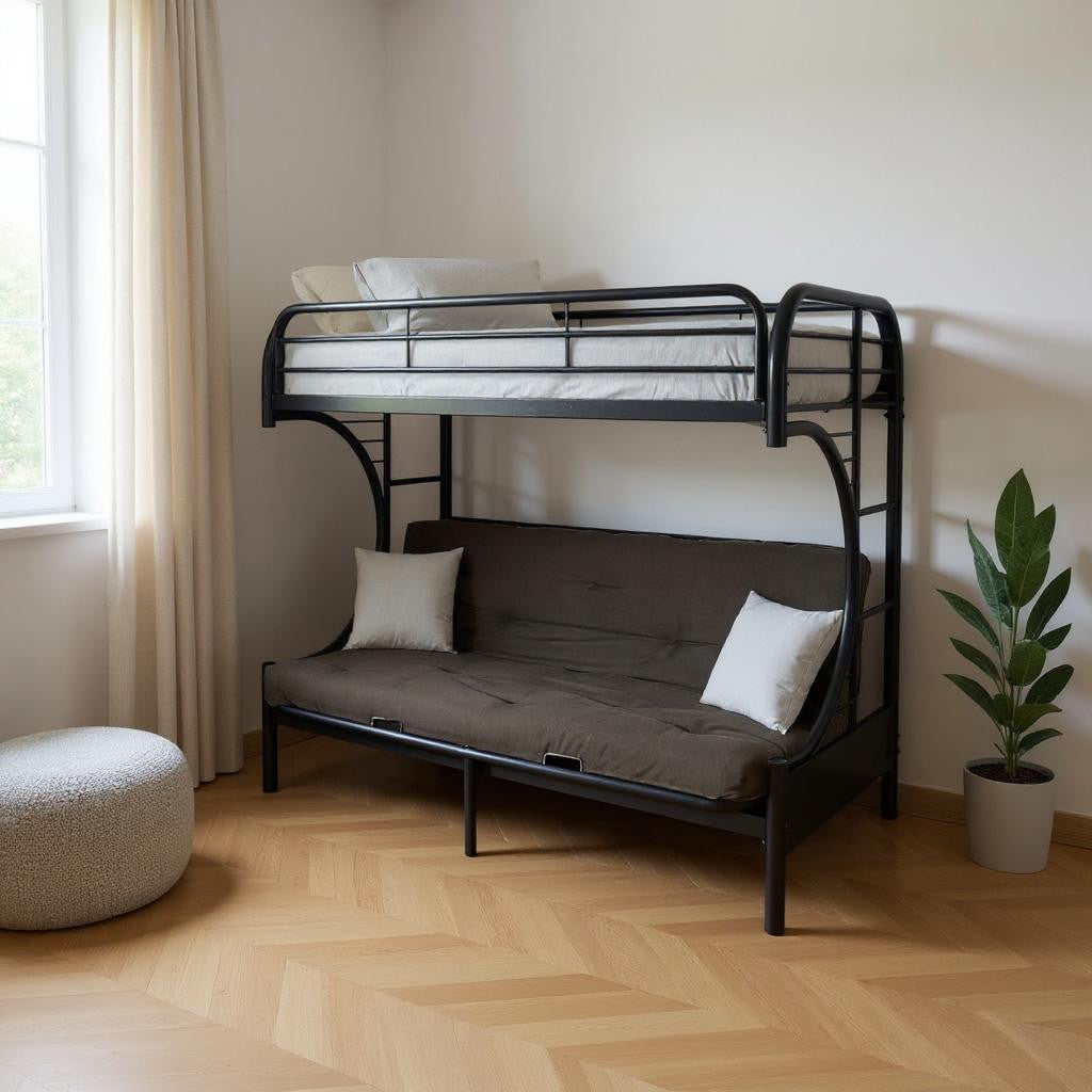 Black Twin Over Queen Bunk Bed-0