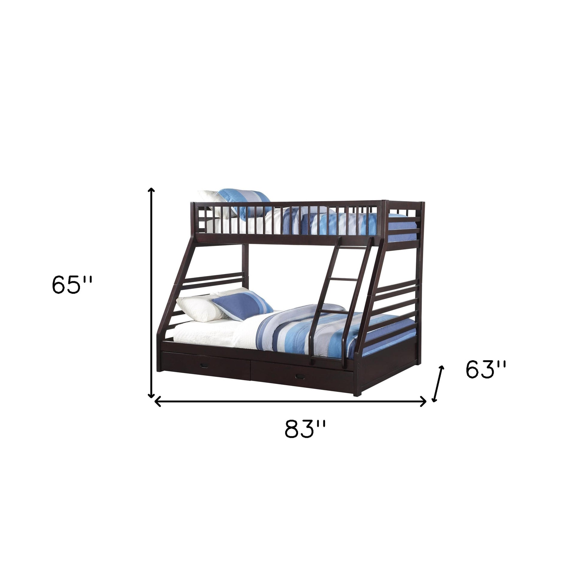 Espresso Twin Over Queen Solid Wood Bunk Bed With Storage-5