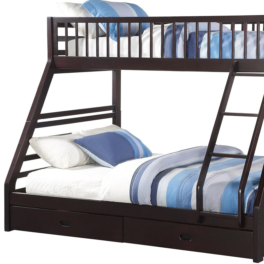 Espresso Twin Over Queen Solid Wood Bunk Bed With Storage-4