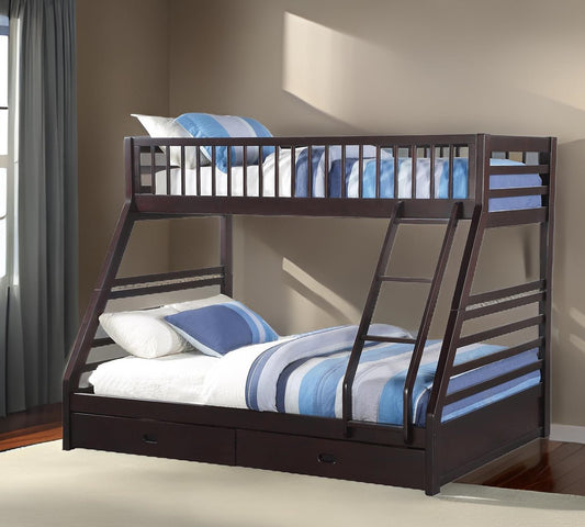 Espresso Twin Over Queen Solid Wood Bunk Bed With Storage-0