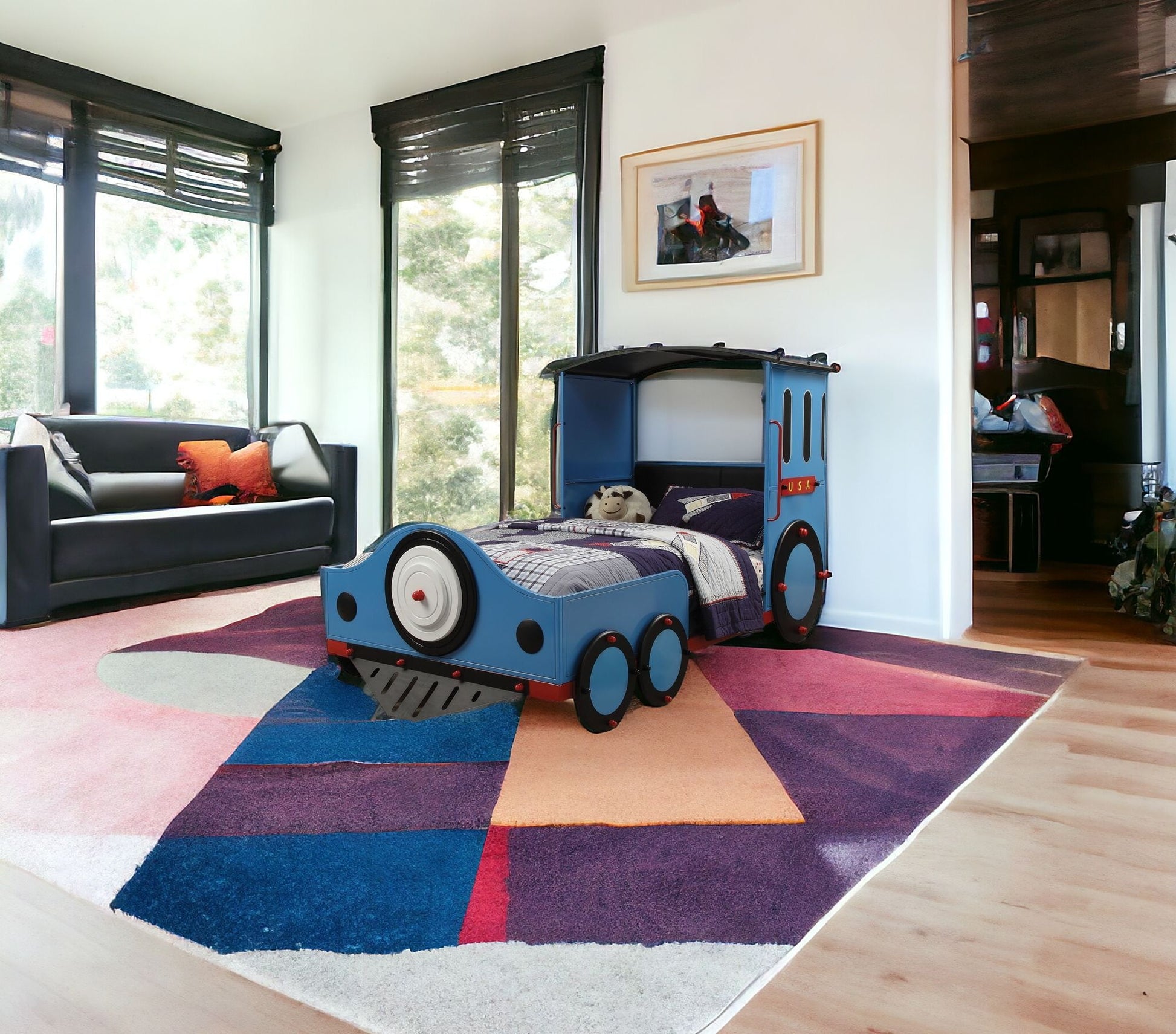 Steel Twin Red White and Blue Bed-1