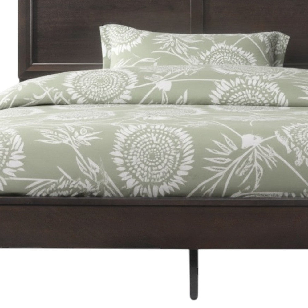 Espresso Inlaid Panels Wood Queen Bed Frame-2