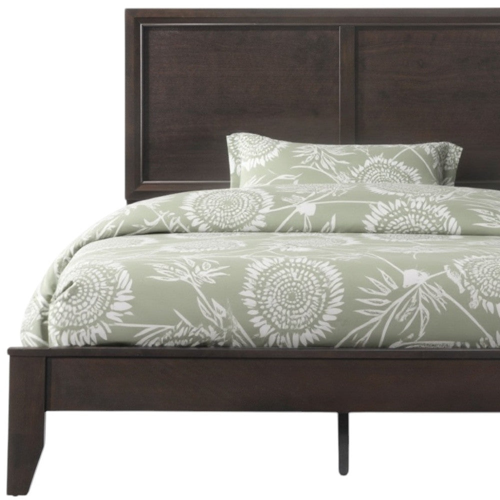 Espresso Inlaid Panels Wood Queen Bed Frame-3