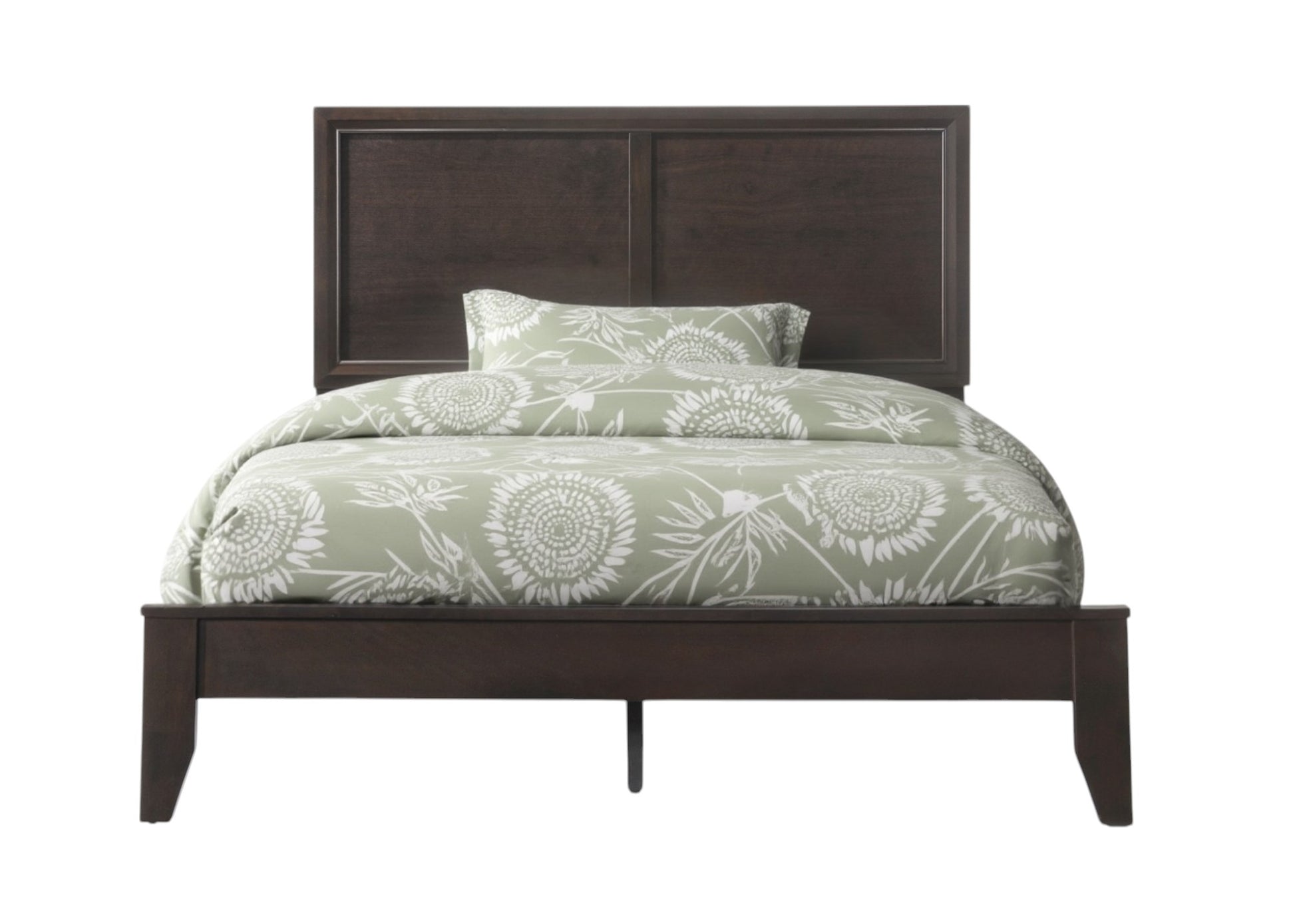 Espresso Inlaid Panels Wood Queen Bed Frame-1