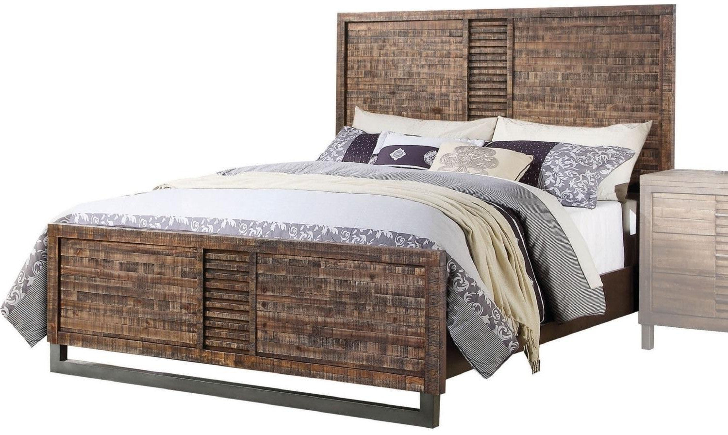 Solid Wood Queen Brown and Black Bed-2