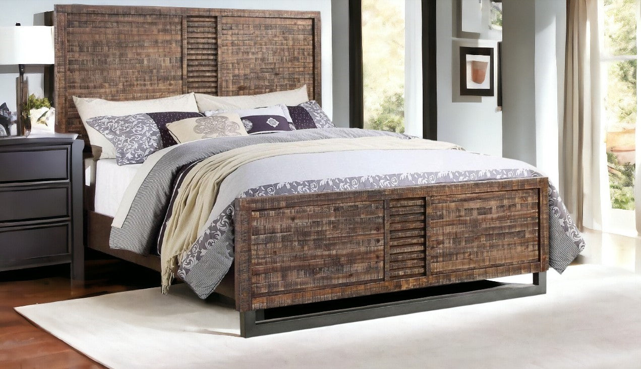 Solid Wood Queen Brown and Black Bed-1