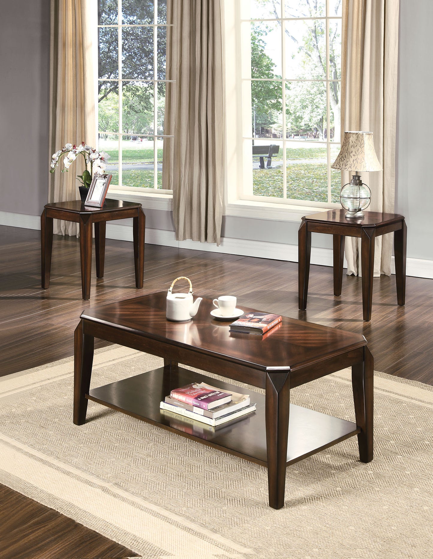 Dark Brown Solid Wood Coffee Table With Shelf-6