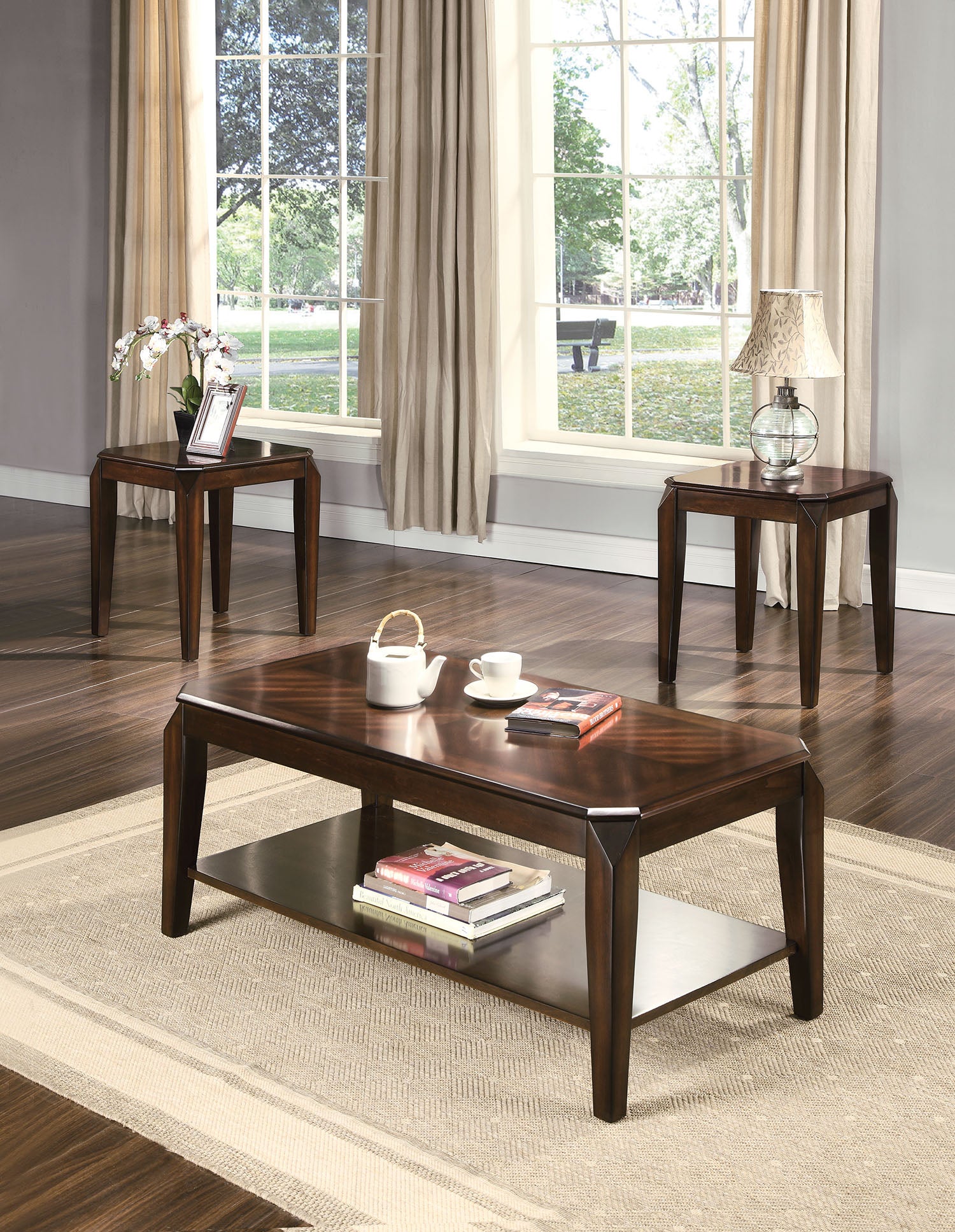 Dark Brown Solid Wood Coffee Table With Shelf-6