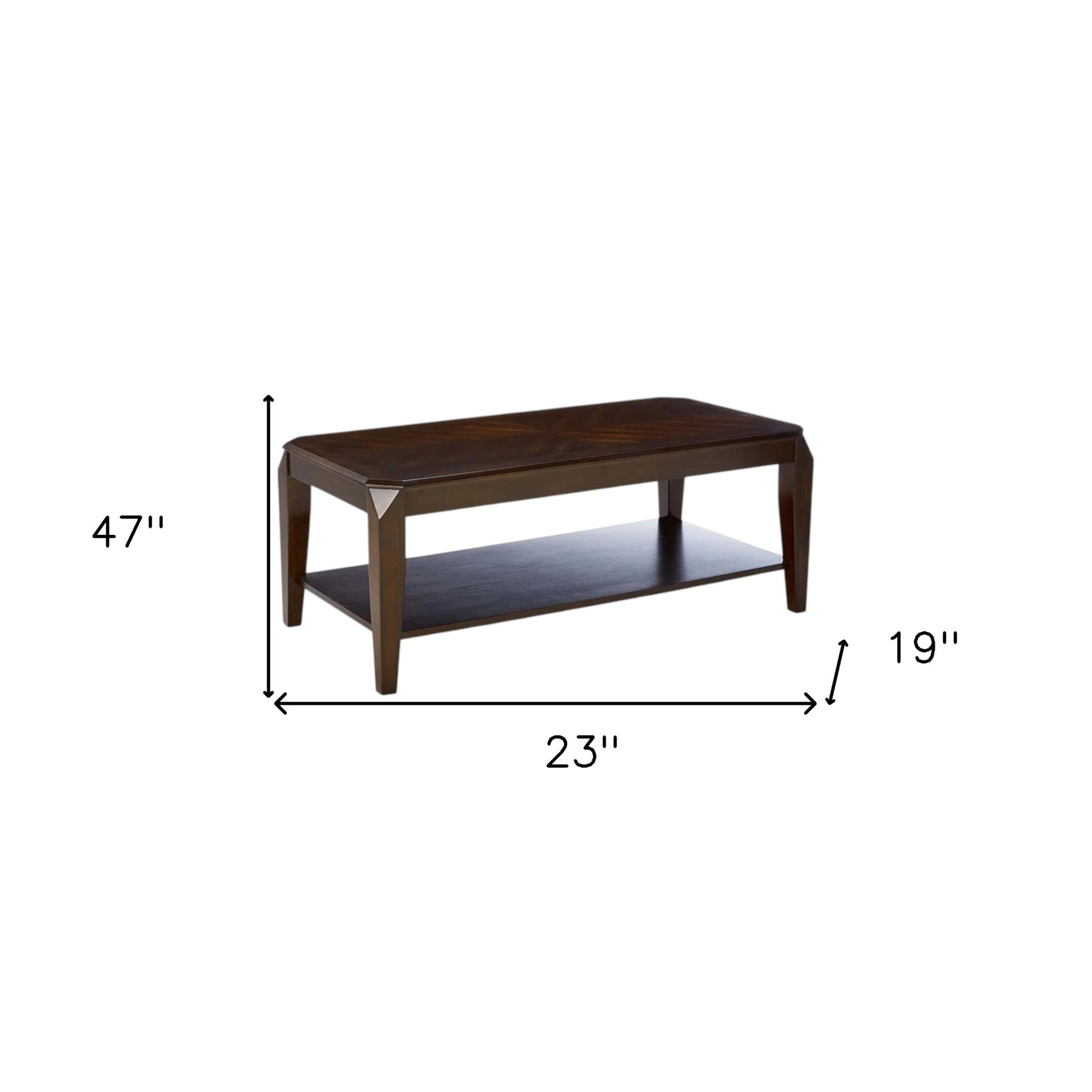 Dark Brown Solid Wood Coffee Table With Shelf-7