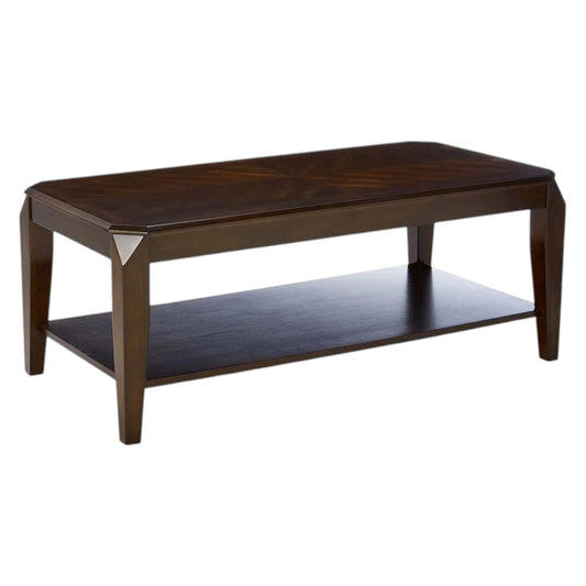 Dark Brown Solid Wood Coffee Table With Shelf-0