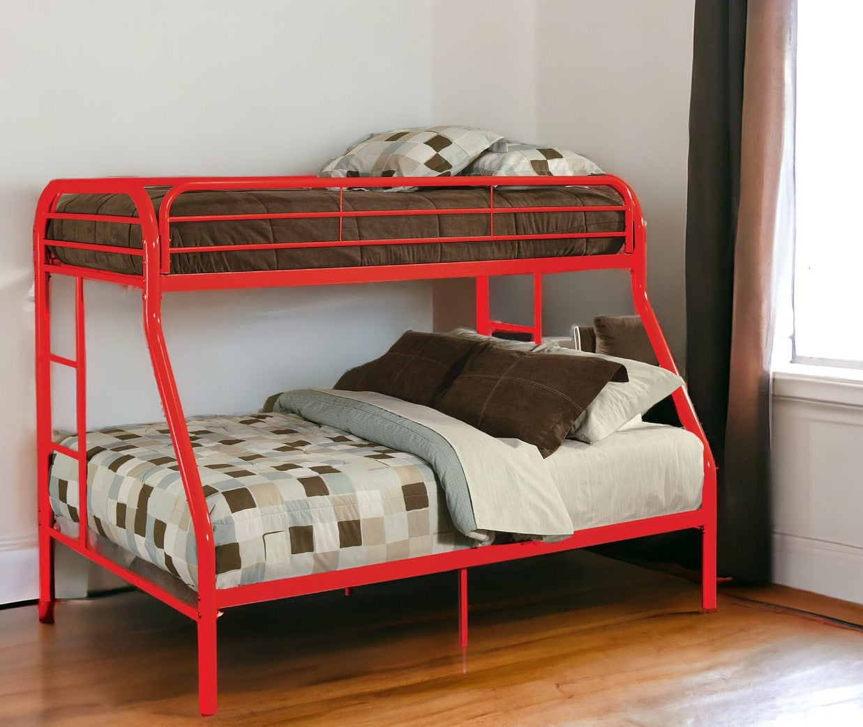 78" X 54" X 60" Twin Over Full Red Metal Tube Bunk Bed-1