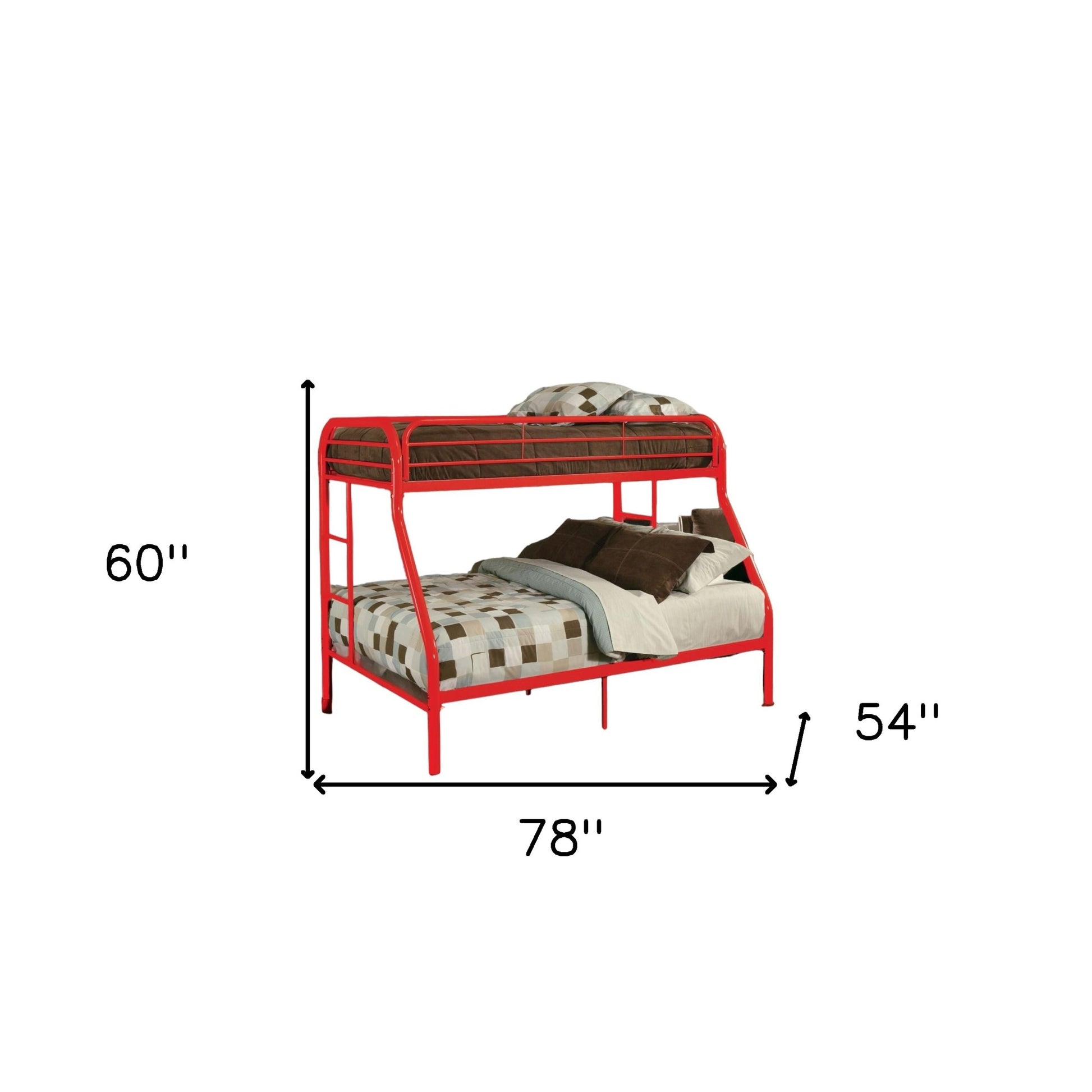 78" X 54" X 60" Twin Over Full Red Metal Tube Bunk Bed-4