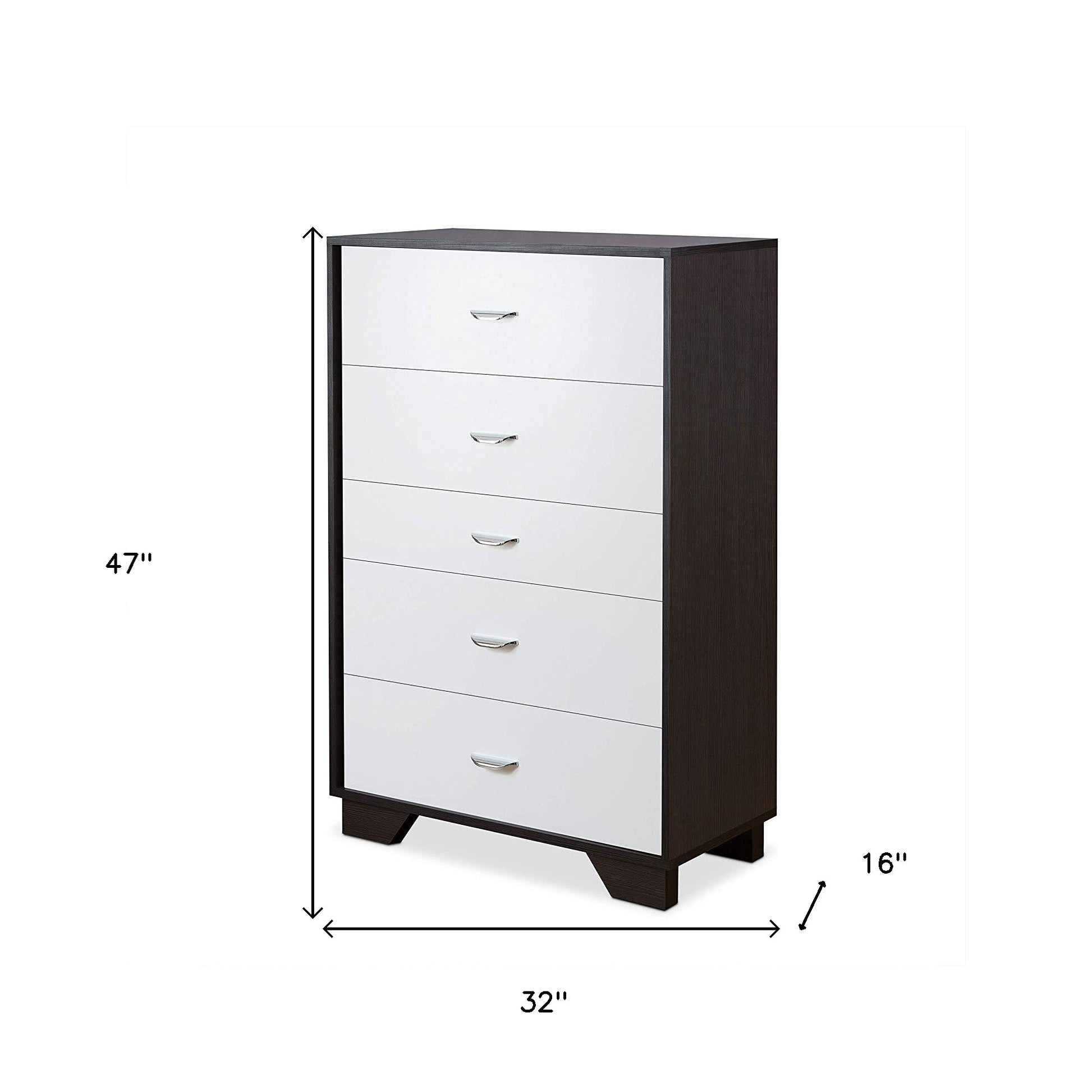 32" Brown and White Five Drawer Standard Chest-6