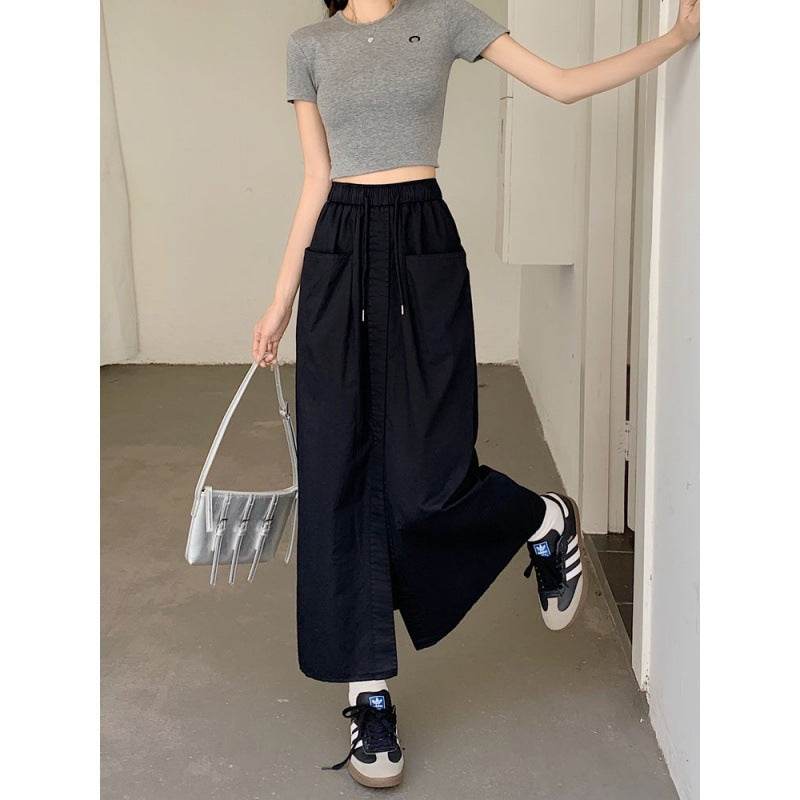Women's front slit Washed Cotton Midi Cargo Skirt