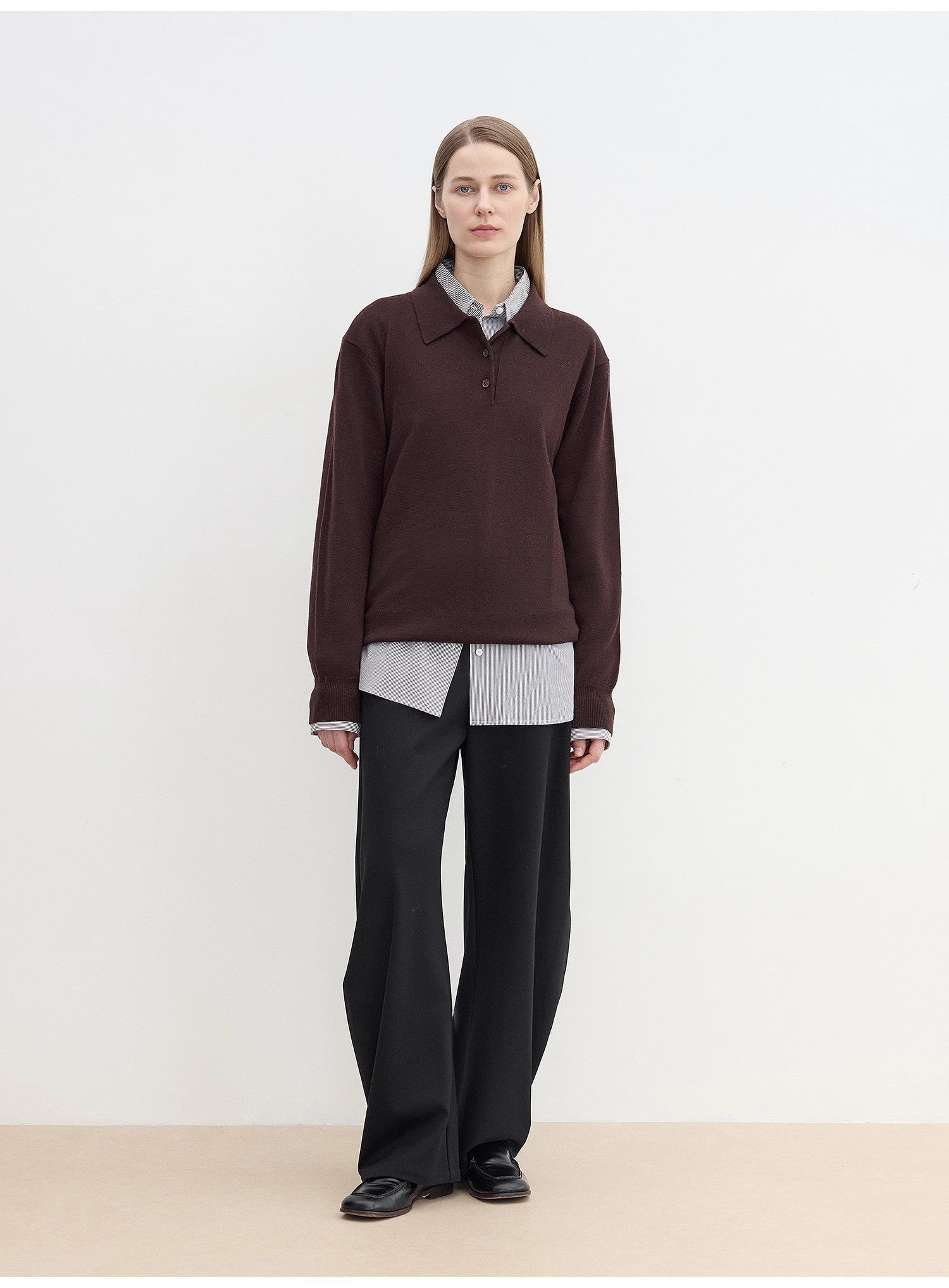 "Library Diary" Machine Washable Premium Wool Women's Polo Neck Loose Top-1