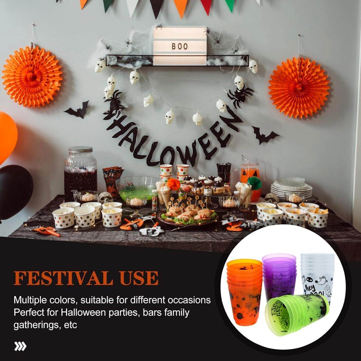 Halloween cups A Pack Of 8 Halloween Plastic Cups With Patterns.