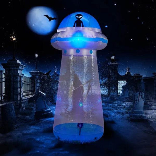 8.8 FT Halloween Inflatable UFO Yard Decoration, Fun Tall Blow Up Yard Decor With Built-in LED Lights And Stand Inside Design For Holiday Party Yard Lawn Garden Decor Indoor Outdoor