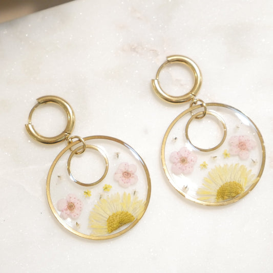 Boucles d'oreilles Thalia jaune et rose - rond  - (XL)