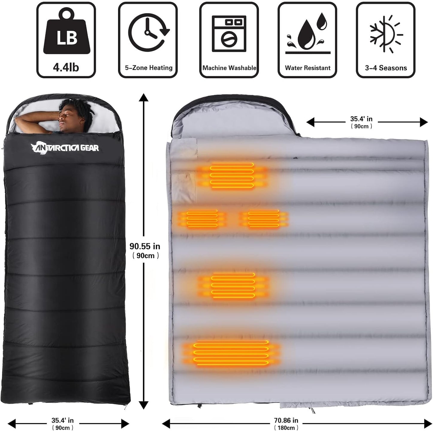 ANTARCTICA GEAR Heated Sleeping Bag Cold Weather Sleeping Bag for Hiking & Camping-1