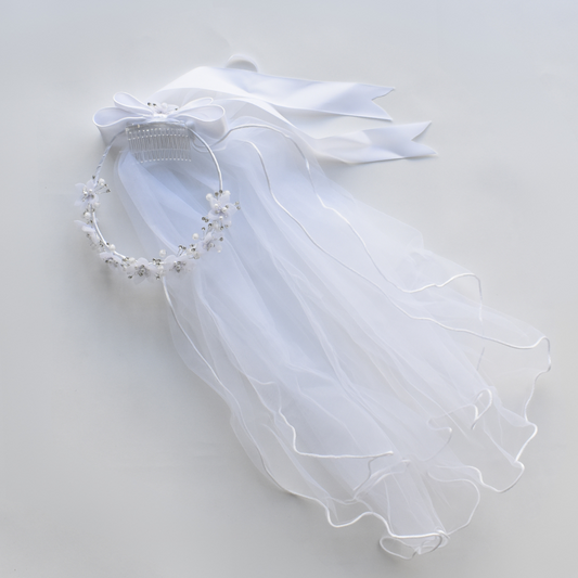 Flowers bow veil for girls dresses-0