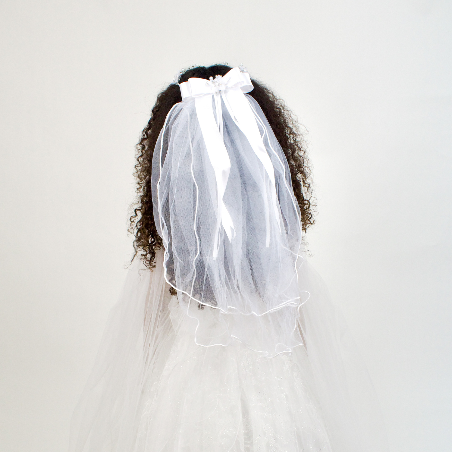 Flowers bow veil for girls dresses-4