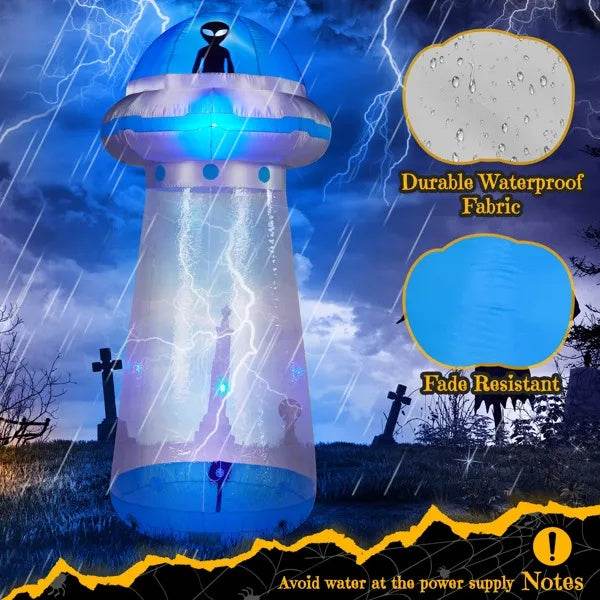 8.8 FT Halloween Inflatable UFO Yard Decoration, Fun Tall Blow Up Yard Decor With Built-in LED Lights And Stand Inside Design For Holiday Party Yard Lawn Garden Decor Indoor Outdoor