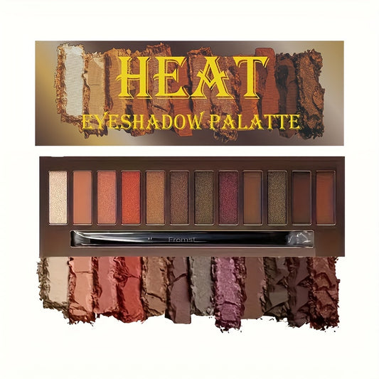 12 colors Warm and Bright Eyeshadow Palette with Shimmer Glitter and Matte Finish - Long Lasting Cosmetics with Mirror and Matching Brush For Music Festival