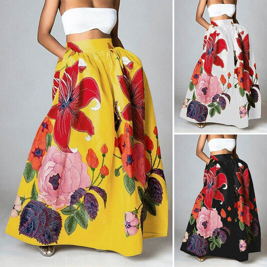 High Waist Maxi Prairie Floral Long Summer Skirt