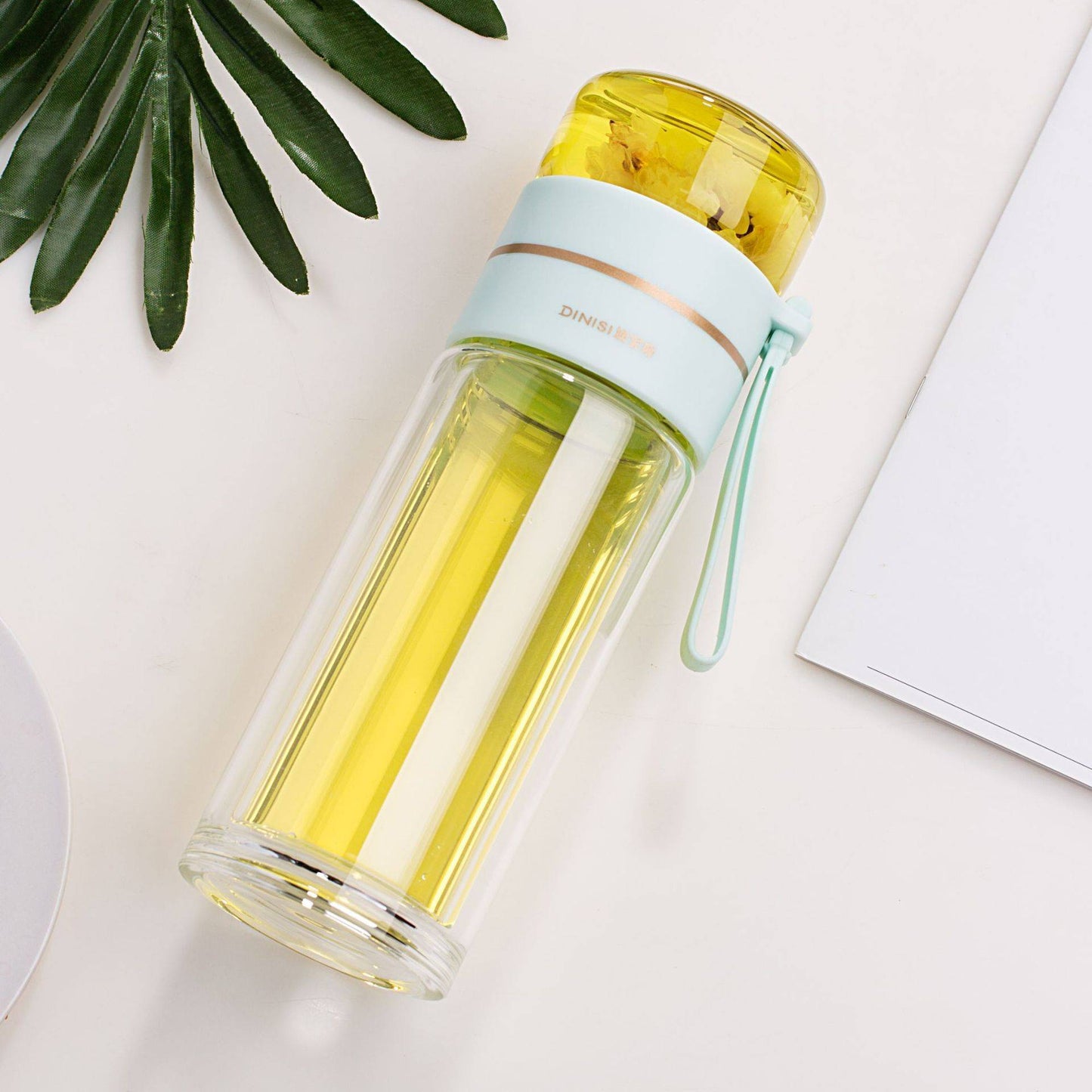 Glass Water Bottle With Tea Infuser Filter Tea Separation Double Wall Glass Bottle Leakproof-1
