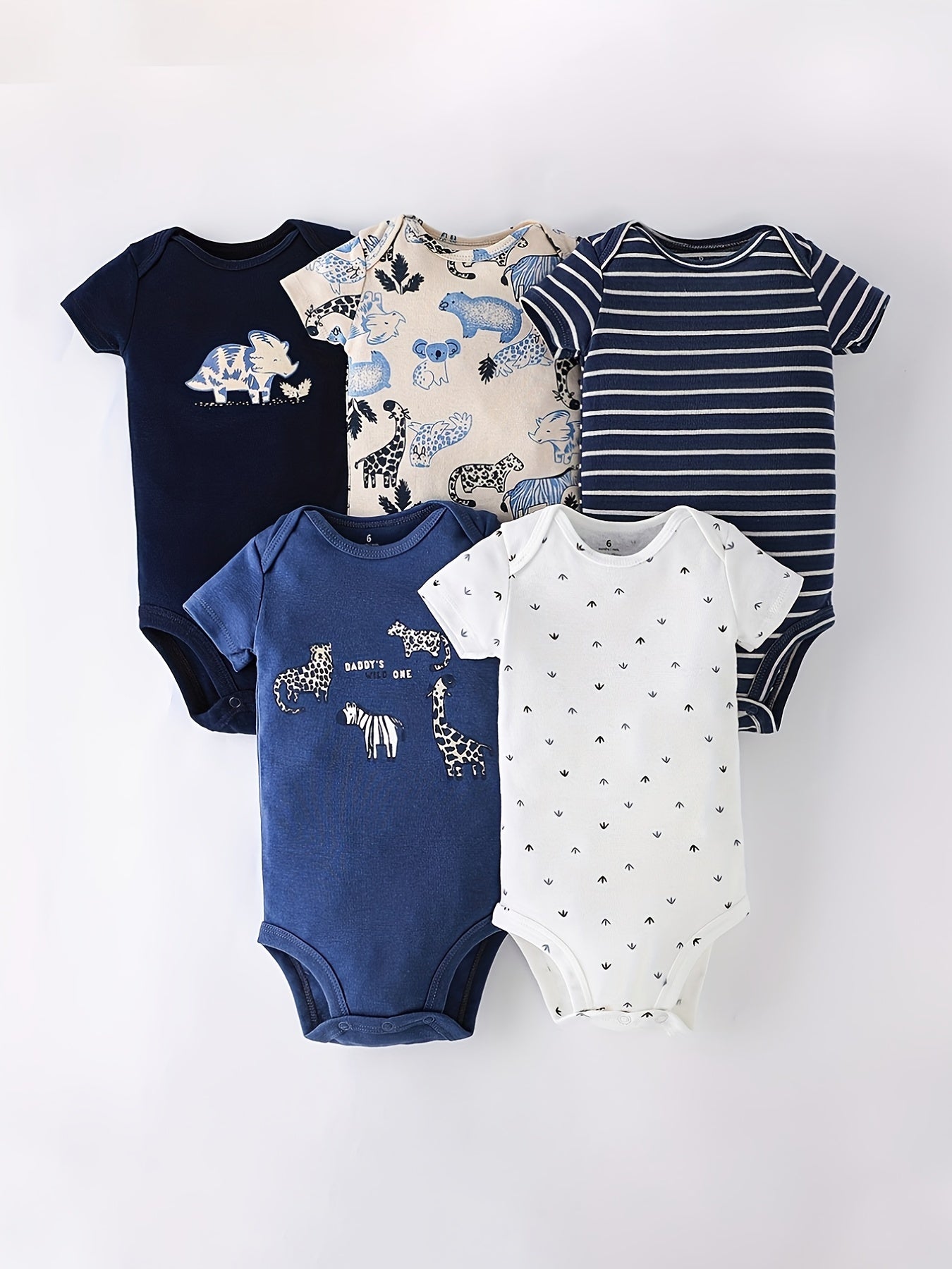 Five-piece Set of Infant and Toddler Short Sleeve Triangle Onesies