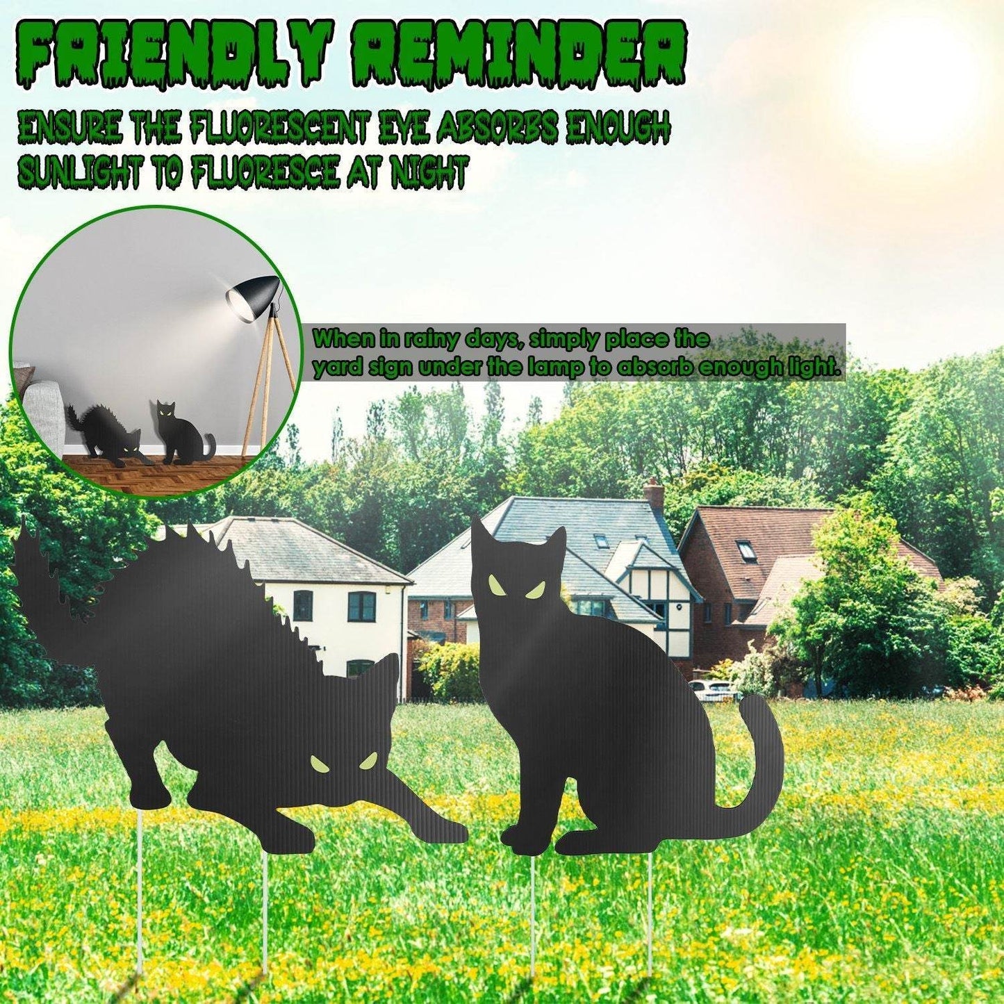 6Pcs Skull Or 6Pcs Tomb Or 5Pcs Black Cat Halloween Yard Sign Decorations  Glow In The Dark For Haunted House Garden Yard And Scary Theme Party