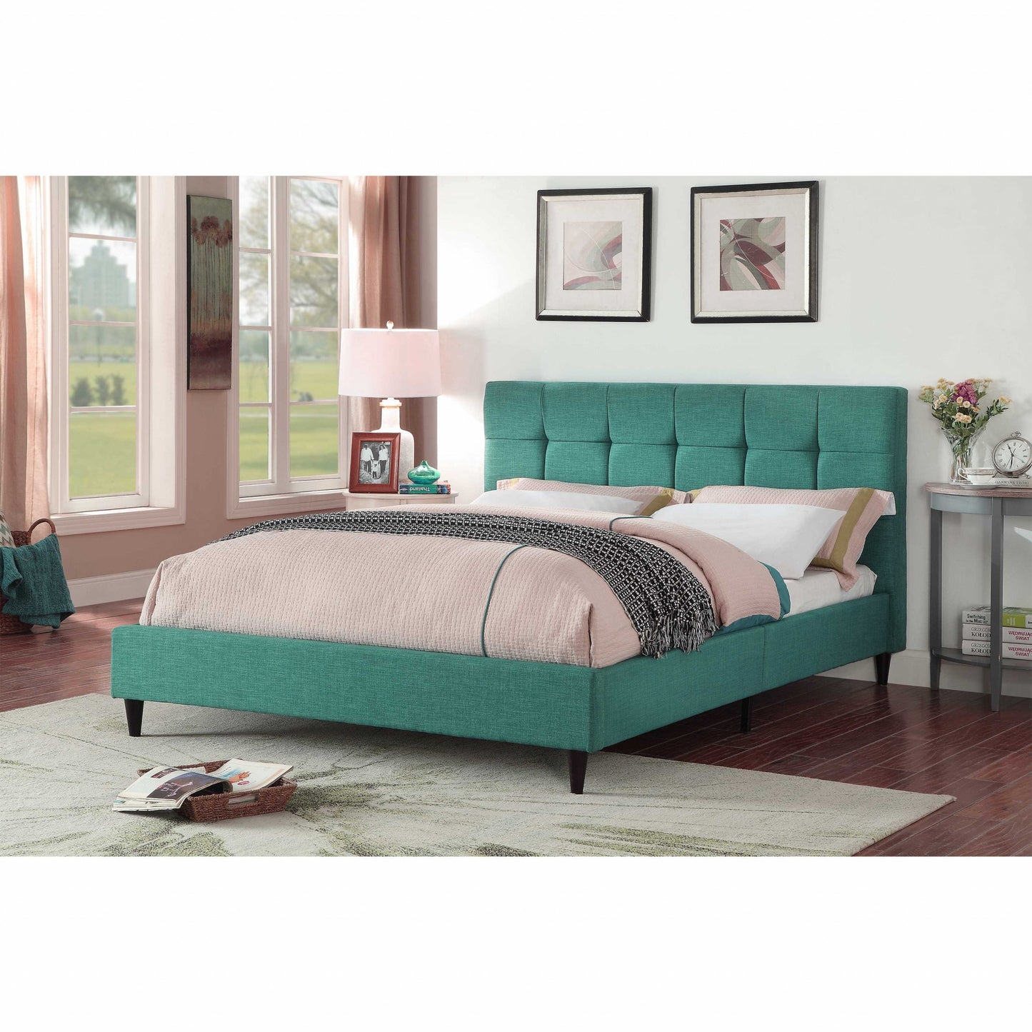 Blue Solid Wood King No Bed Frame-6