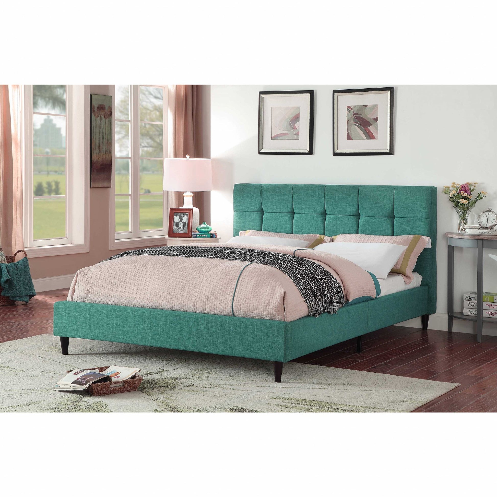 Blue Solid Wood King No Bed Frame-6
