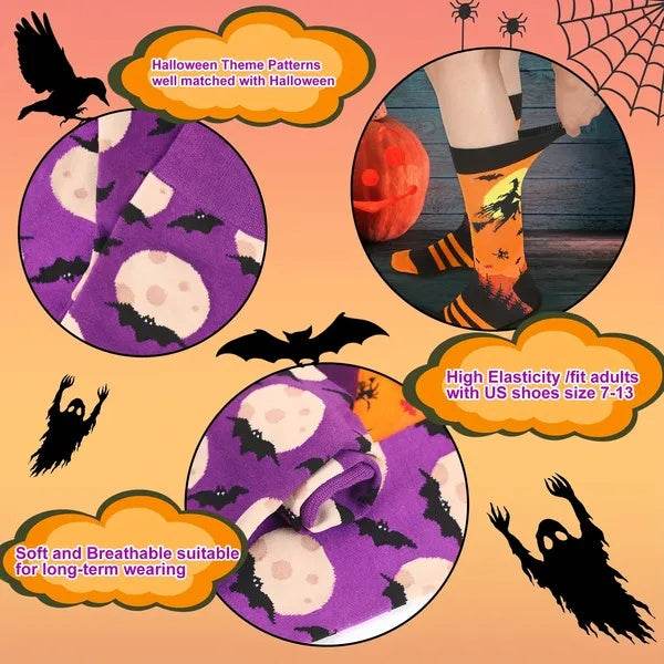 6 Pairs Halloween Christmas Socks For Men Women Girls Funny Pumkin Spider Black Cat Cotton Sock Set