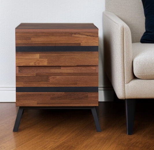 23" Black And Brown Wood And Iron End Table With Two Drawers-0