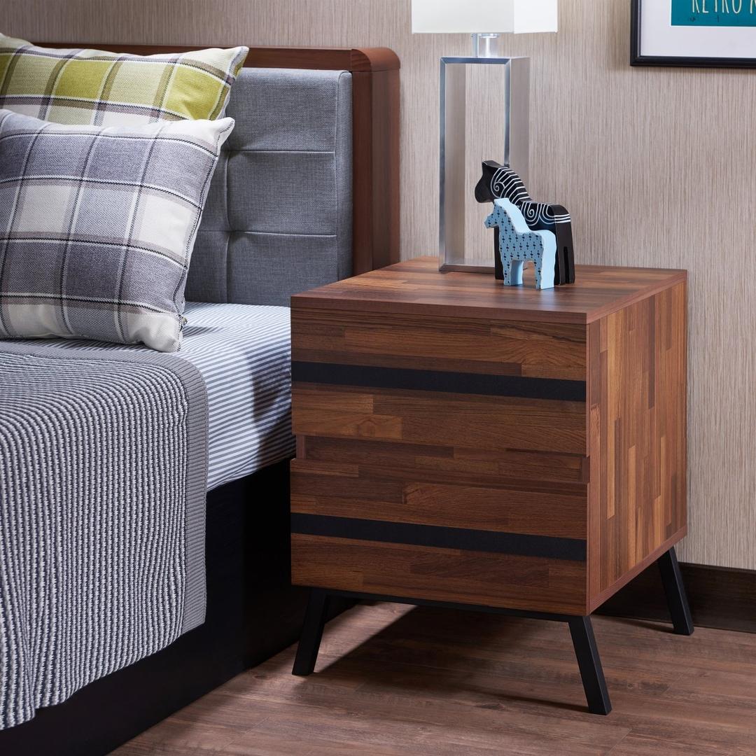 23" Black And Brown Wood And Iron End Table With Two Drawers-7