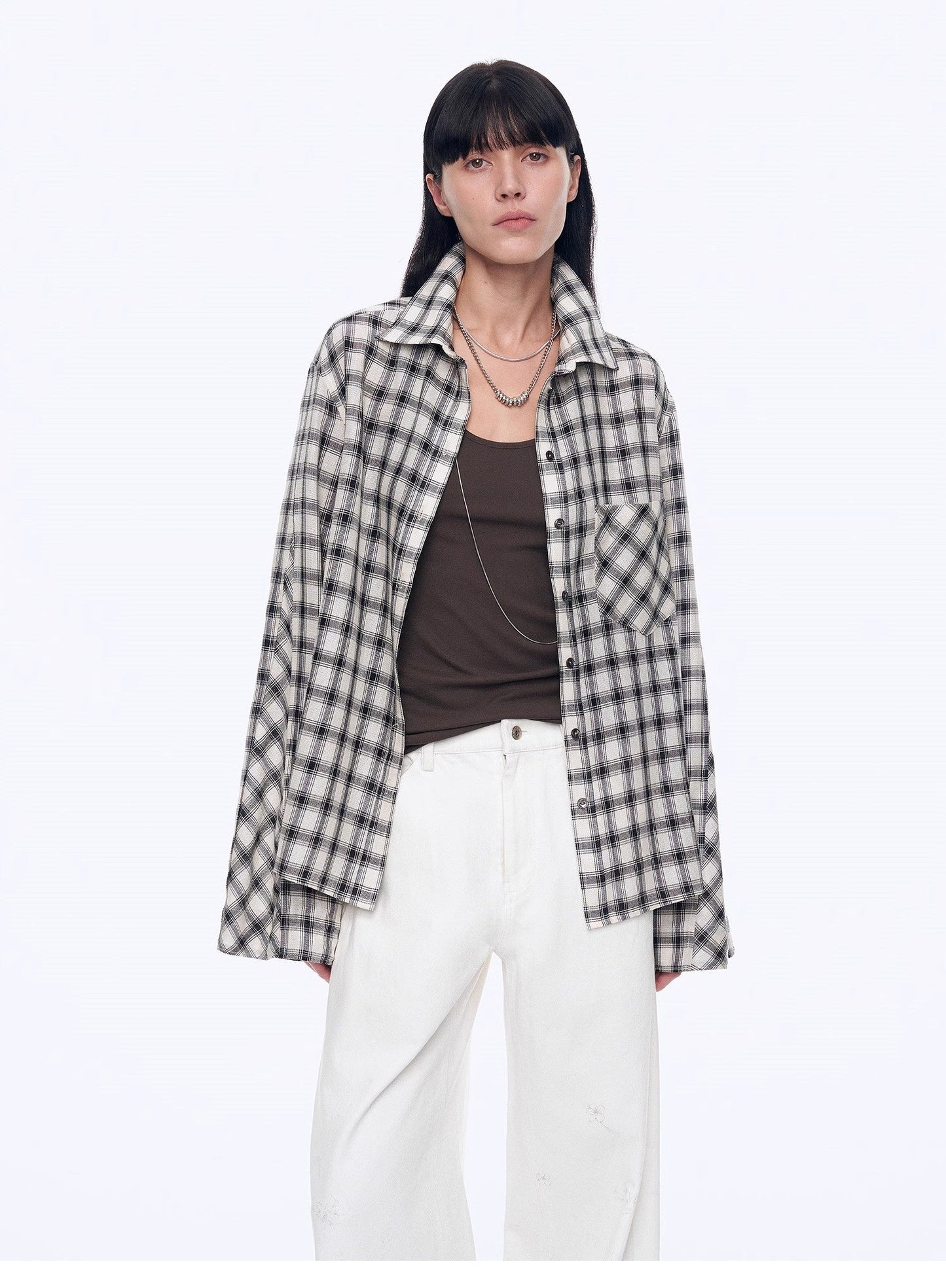 Tencel acetate jacquard check dropped shoulder shirt"Style Diary"-1