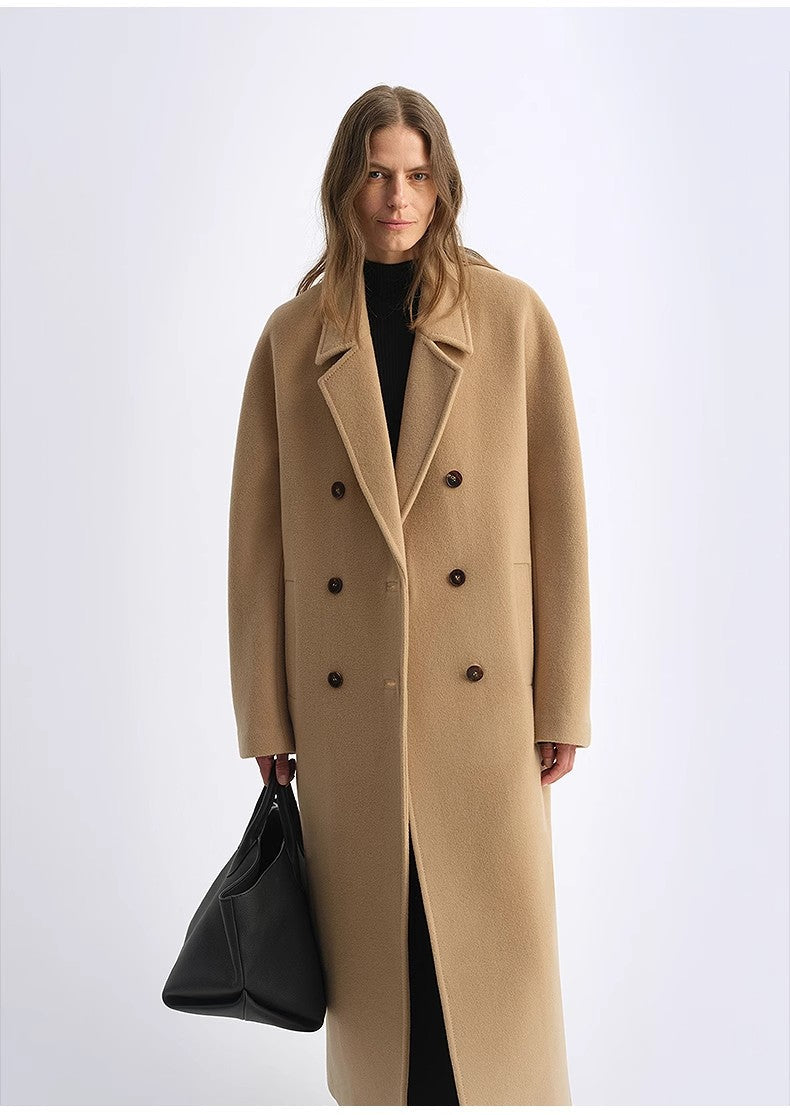 "Lonely Sandbank" sheep wool cashmere blend classic tie shoulder sleeve double-breasted coat jacket women-4