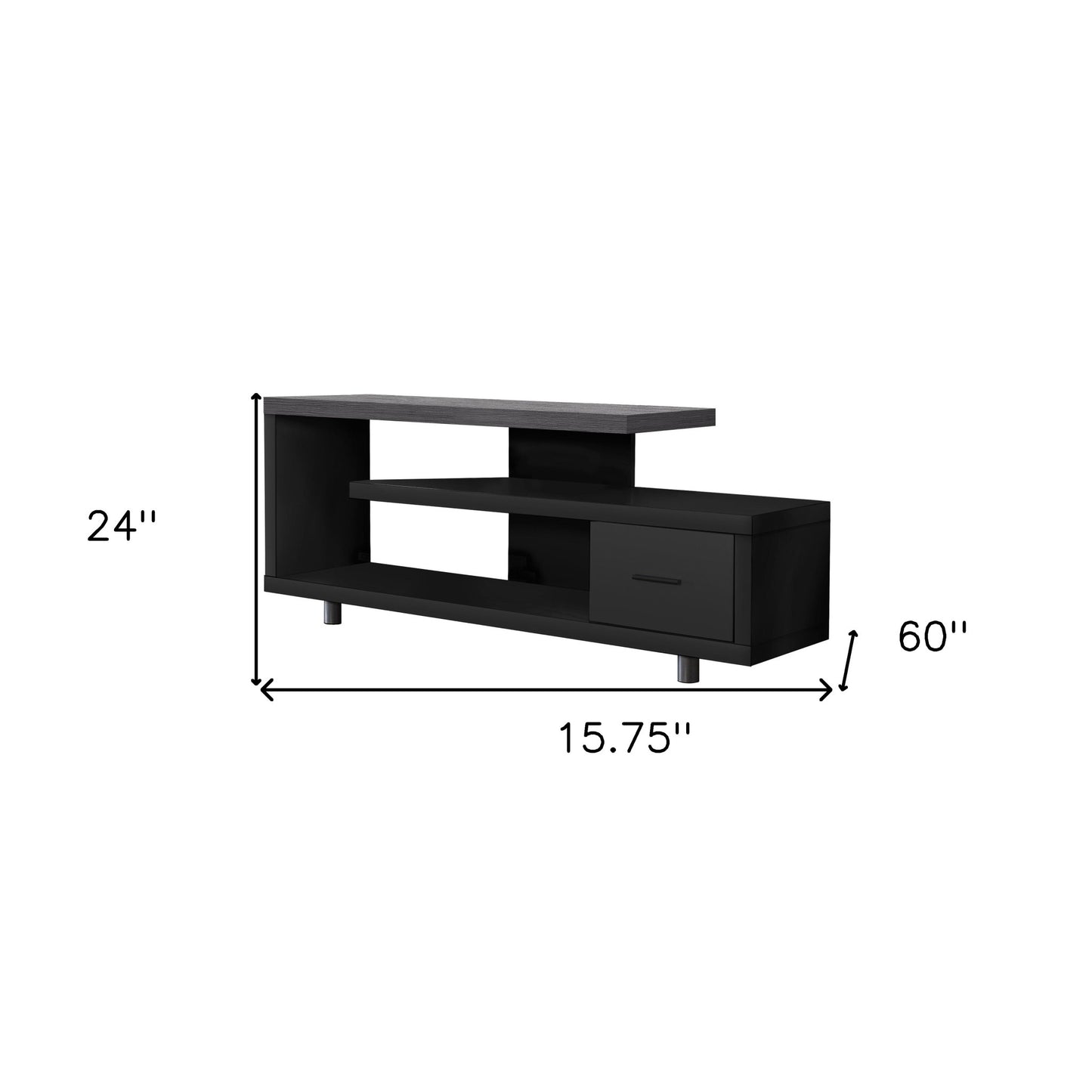 16" Black and Gray Open Shelving TV Stand-3
