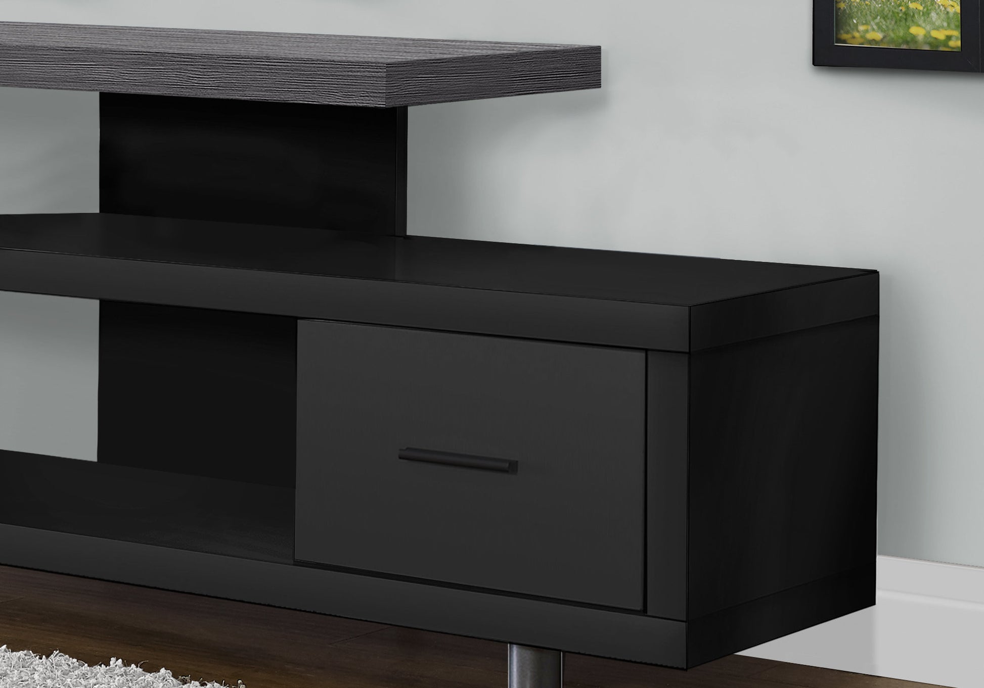 16" Black and Gray Open Shelving TV Stand-8