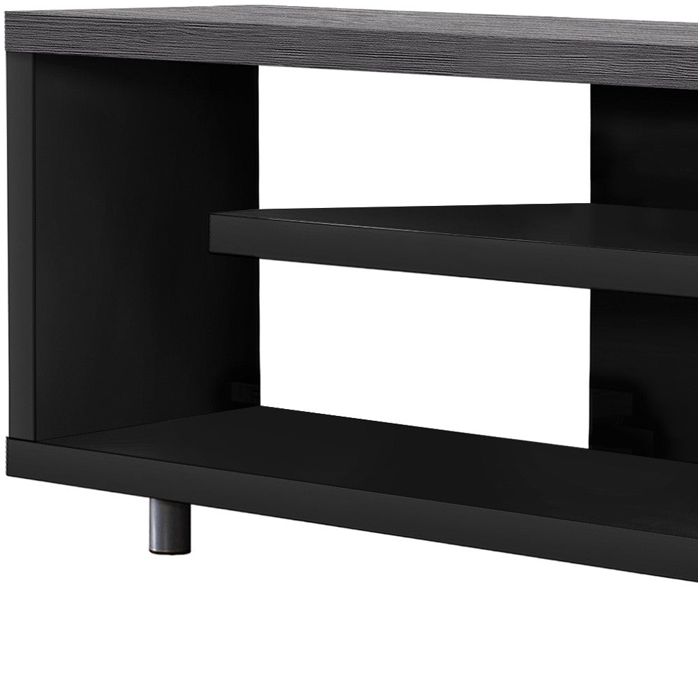 16" Black and Gray Open Shelving TV Stand-2